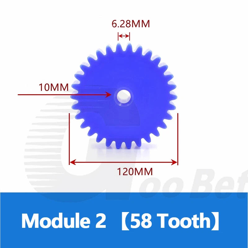 2pcs Spur Gear Module 2 58 Tooth Nylon Plastic Gear Pinion Motor Gear Flat Blue