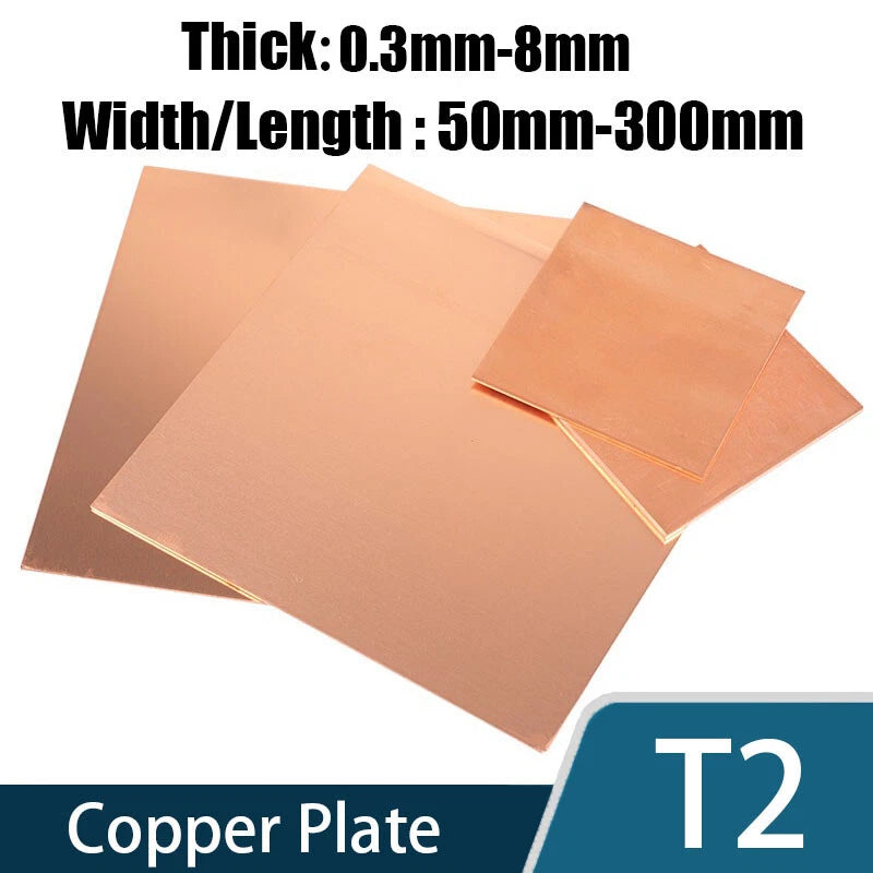 0.3/0.5/0.6/0.8/1/1.5mm-8mm T2 Copper Sheet Metal 50mm-300mm Pure Copper Sheet