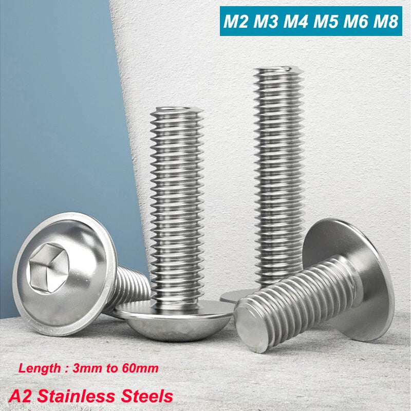 Hex Socket Pan Head Screws – A2 Stainless Steel, M2 to M8, Metric, Fully Threaded (3–60mm Lengths)