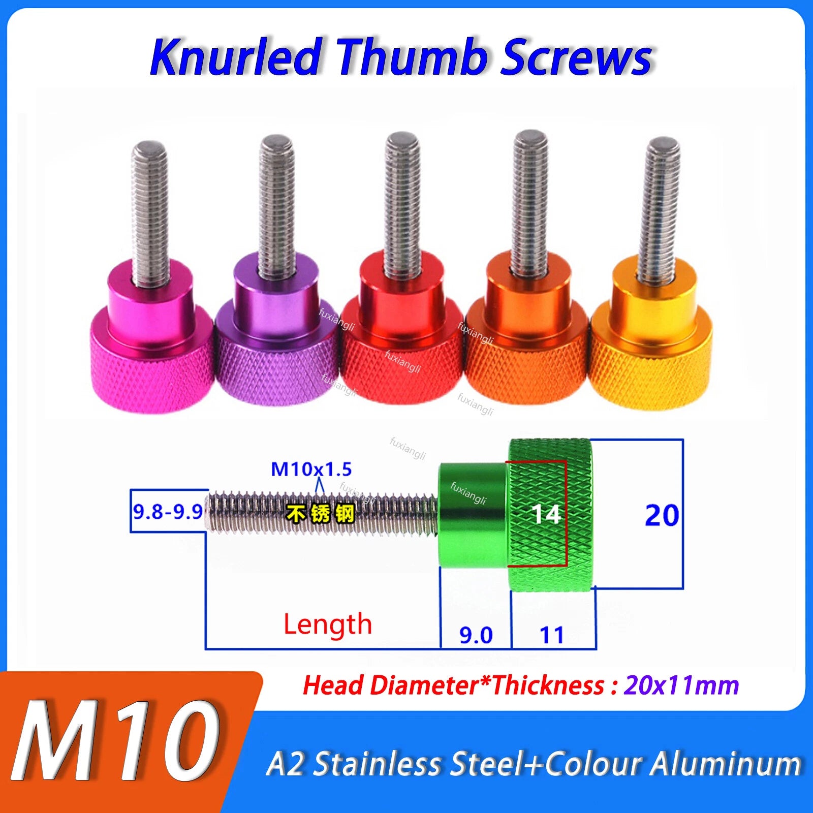 M10 Knurled Thumb Screws — Stainless Steel & Anodized Aluminum Hand-Turn Knob Bolts