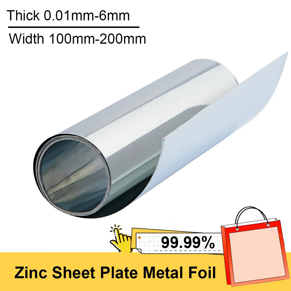 99.99% Pure Zinc Zn Sheet Plate Metal Foil Thick 0.01mm-6mm Width 100mm-200mm