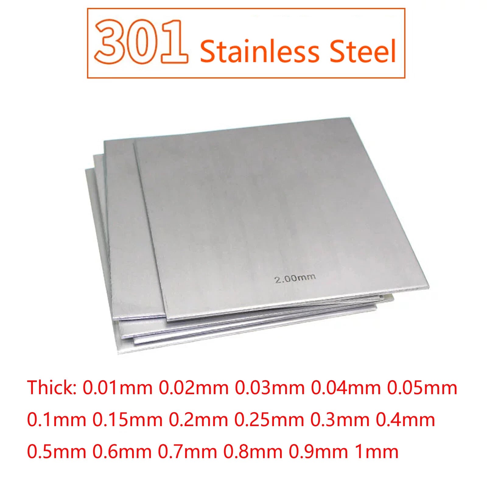 301 Stainless Steel Sheet Metal Sheet Flat Stock Thin Plate Thick 0.01mm-1mm