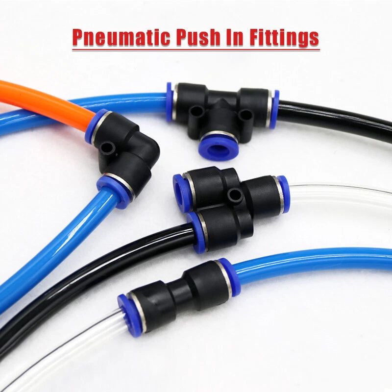 Pneumatic Push-In Fittings 4-16mm — Elbow, T, Y & Straight Air Hose Connectors