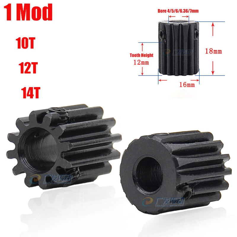 1 Mod Pinion Gear 10T 12T 14T Spur Gear With Screw 45# Steel 4/5/6/7mm Bore