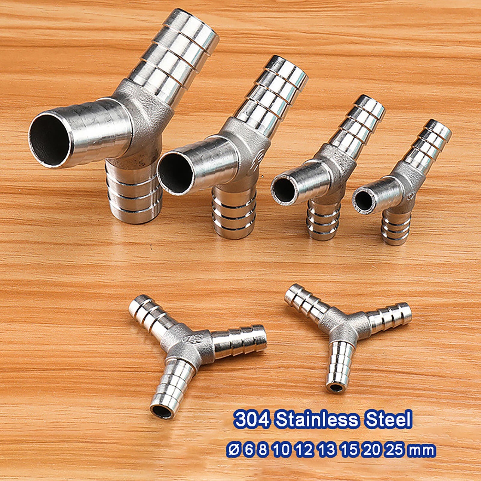 304 Stainless Steel Y-Piece 3-Way Hose Barb Fitting | BSP Thread Pipe Connector