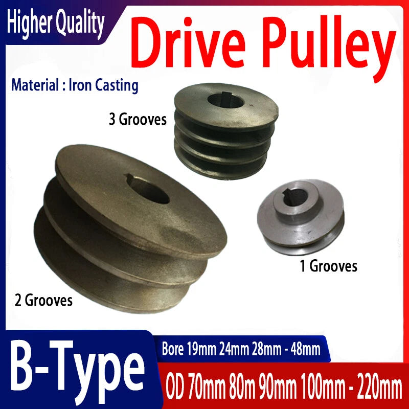Iron Casting V-Groove Drive Pulley For B-Type V-Belt Pulleys OD 60mm - 220mm