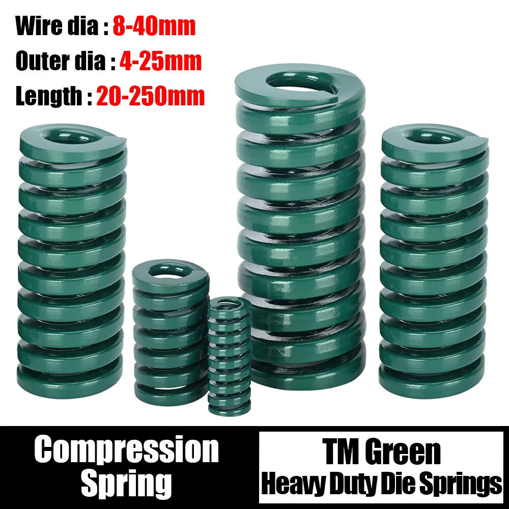 Green Heavy Load Duty Compression Die Spring 8-40mm Outer Dia & Up To 300mm Long
