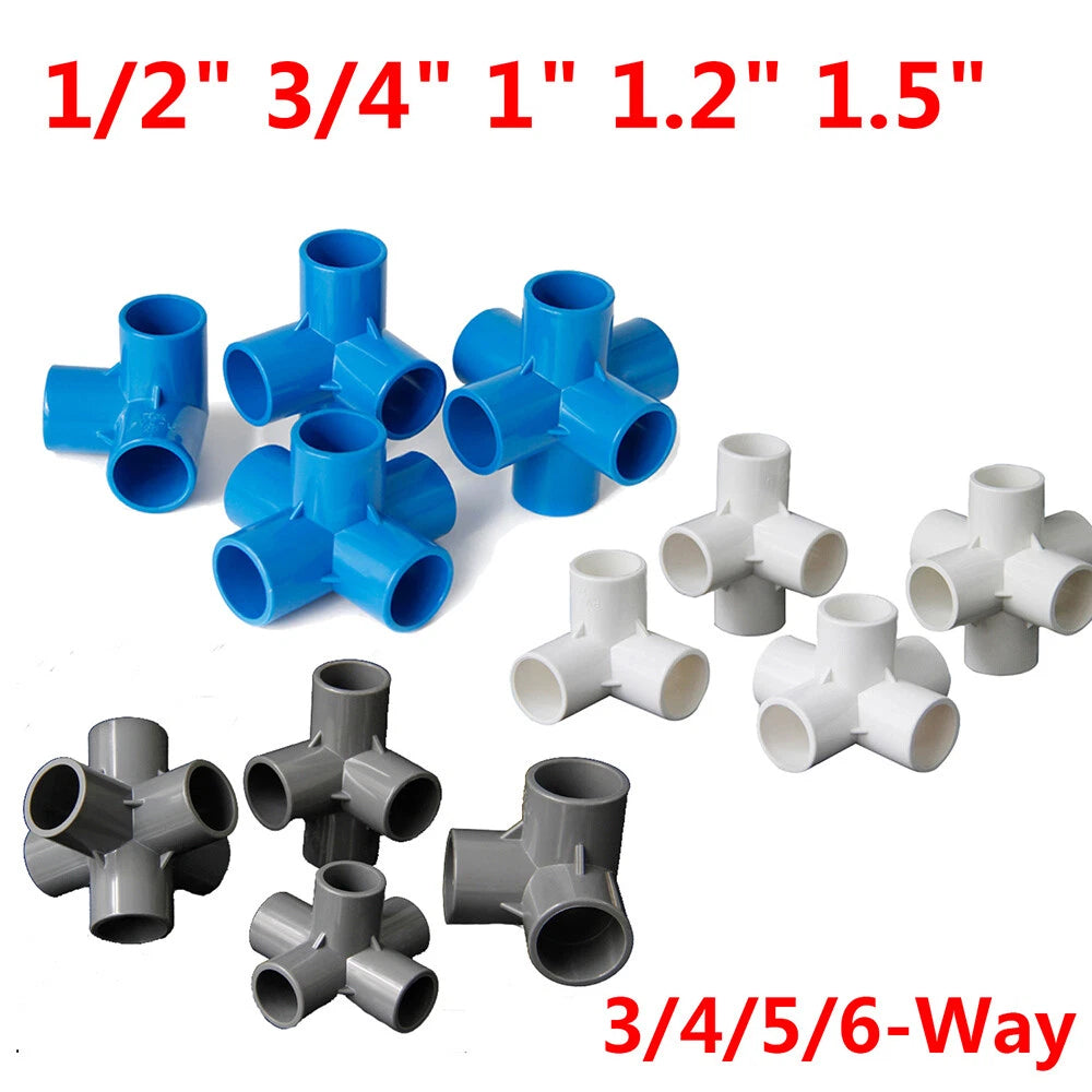 PVC 3 4 5 6-Way Elbow Connector Pipe Fittings 1 2" 3 4" 1" 1.2" 1.5" Blue White