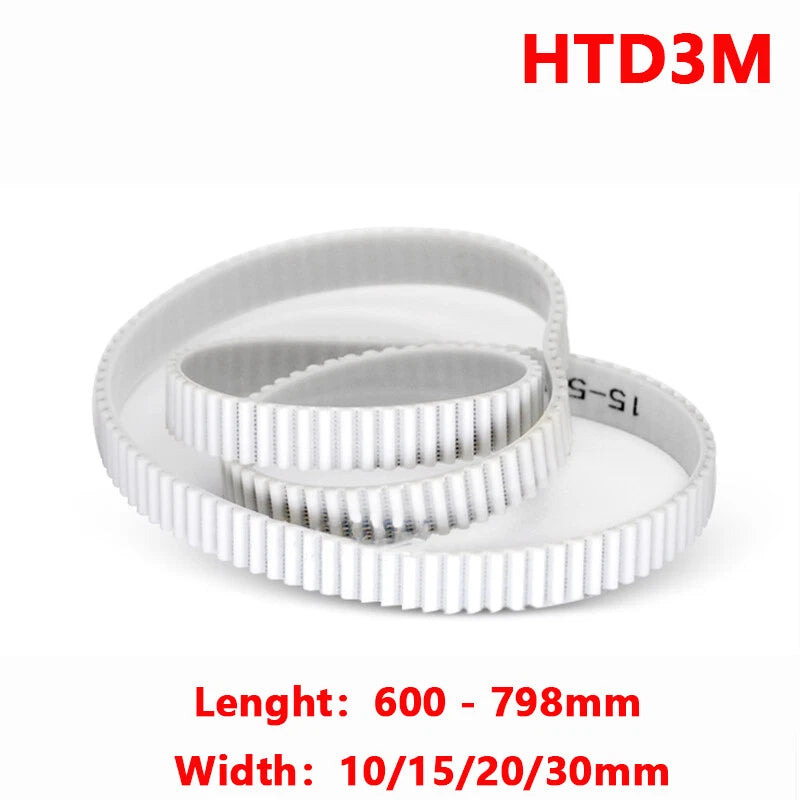 HTD3M Closed Loop Timing Belt 600–798mm | PU Steel Wire Reinforced | 10/15/20/30mm Wide