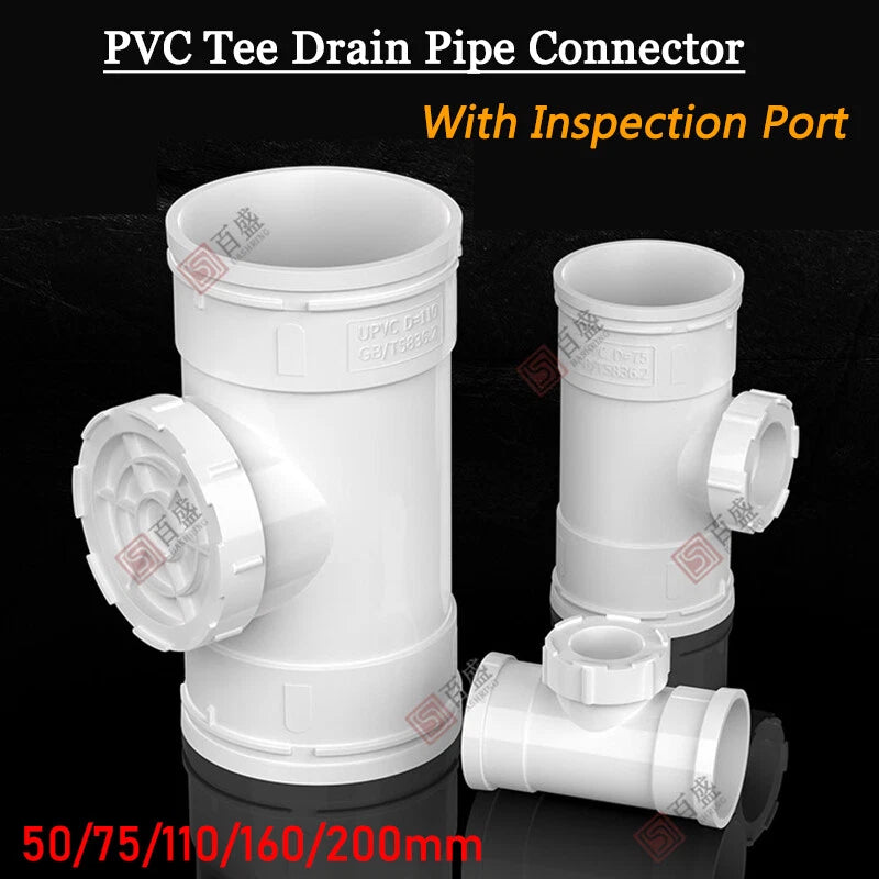 PVC Tee Drain Pipe Connector With Inspection Port Fittings Adapters 50mm-200mm