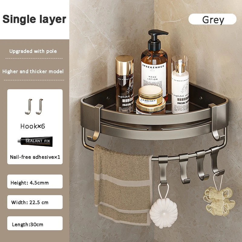 Bathroom Wall Mounted Corner Shelf Rack Kitchen Home Storage Organizer with Hook