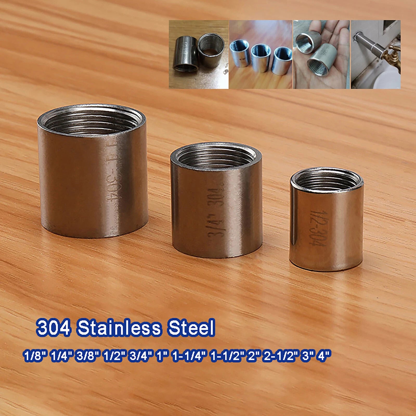 304 Stainless Steel BSP Full Socket Pipe Coupler — DN8 to DN100