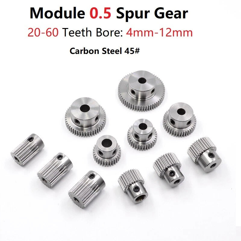 0.5 Mod 45# Steel Spur Gear 20-60T Bore 4-12mm Pinion Gear with Step Motor Gear