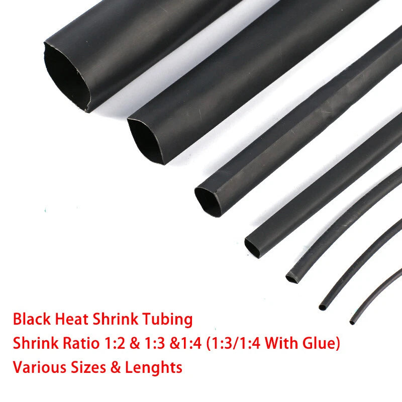 Black Heat Shrink Tubing 1mm–52mm | 2:1, 3:1, 4:1 Ratio | Wire & Cable Insulation