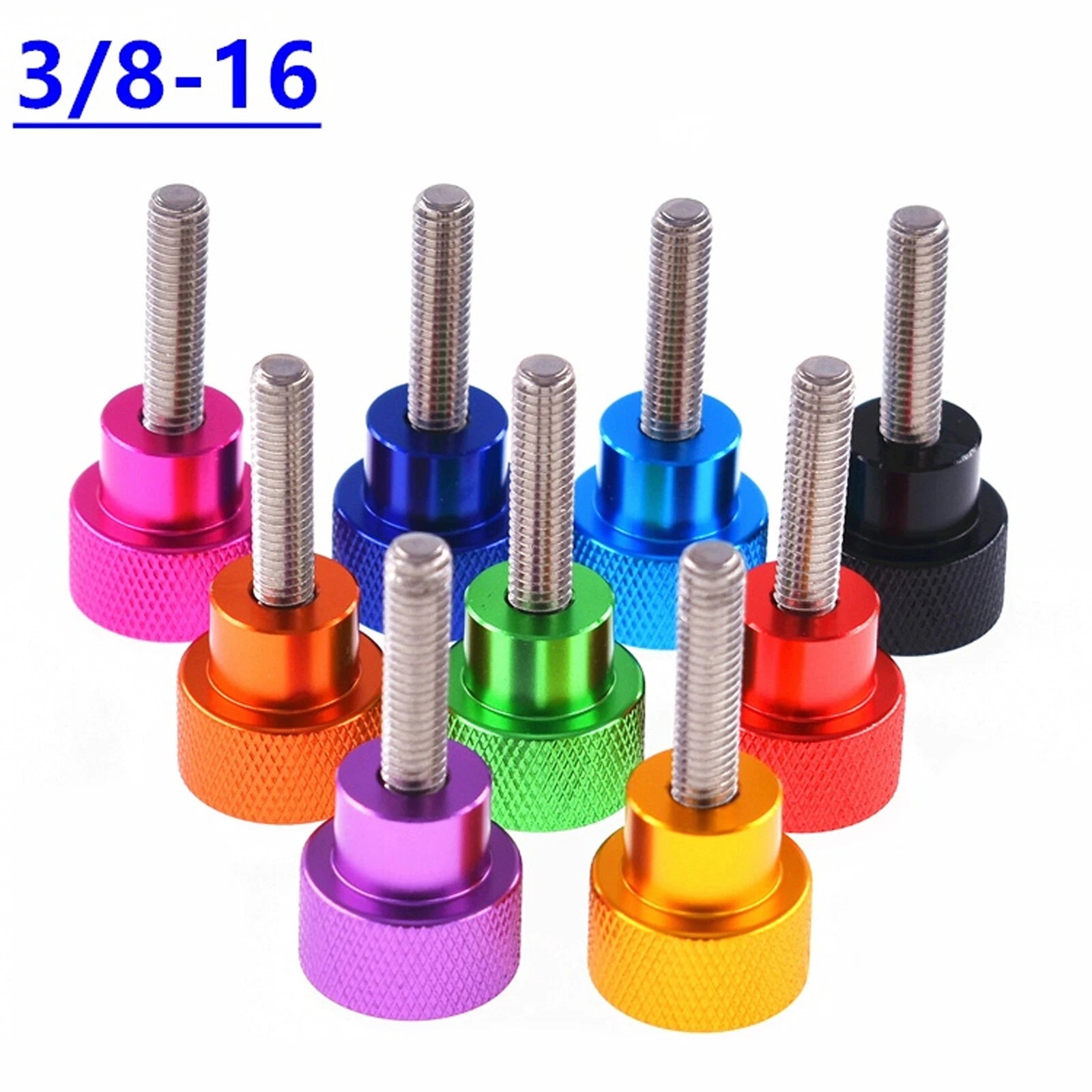 3/8-16UNC Knurled Thumb Screws — Stainless Steel & Anodized Aluminum Hand Grip Bolts