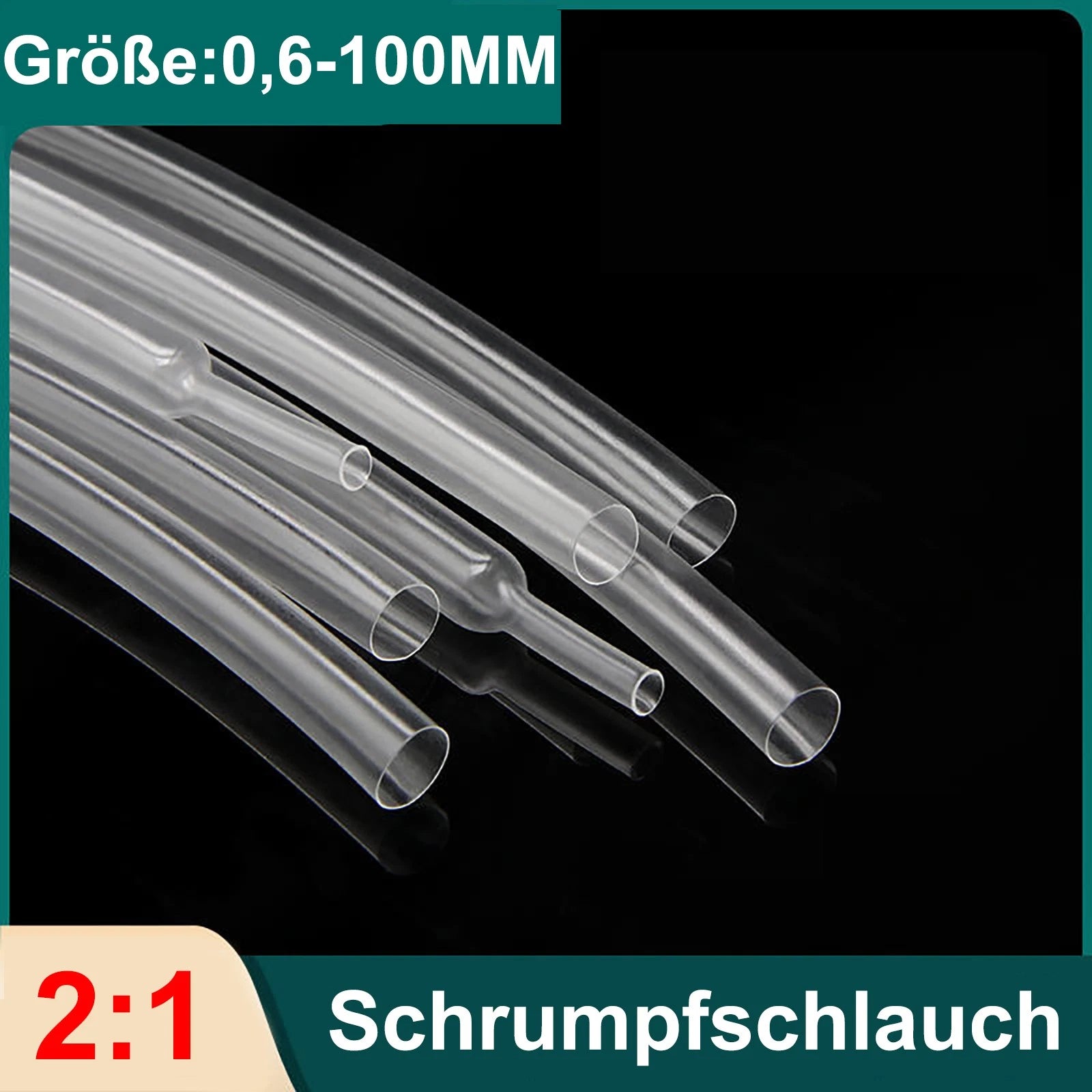2:1 Heat Shrink Tubing Clear Transparent — φ0.6mm to φ100mm, 1M / 5M / 10M