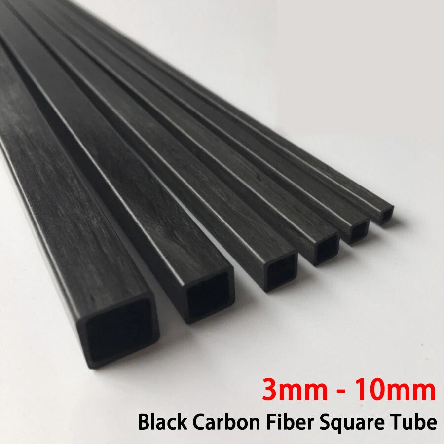 Black Carbon Fiber Square Tube 3mm–10mm OD | Hollow RC Model Pipe