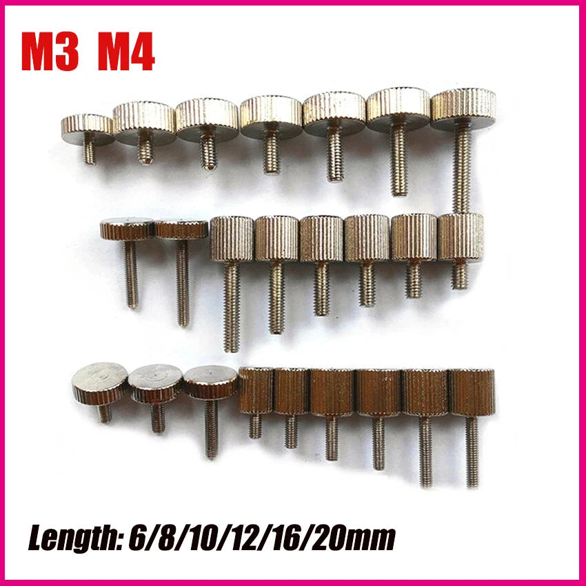 M3 M4x6mm-20mm Ni-Plated Carbon Steel Knurled Thumb Screws Hand Grip Knob Bolts