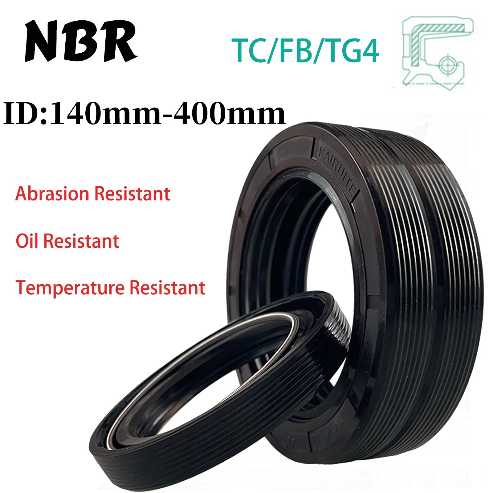 TC Double Lip NBR Rotary Shaft Oil Seal — 140mm to 400mm ID (FB / TG4 Type)