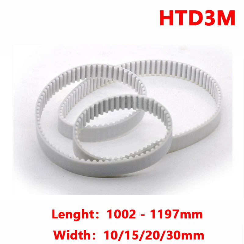 HTD3M Closed Loop Timing Belt — PU with Steel Wire, 1002–1197mm Perimeter, 10/15/20/30mm Width