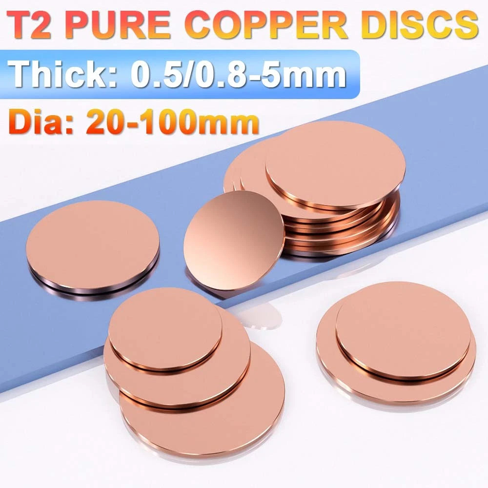 Solid Pure Copper Discs Blank Metal Round Sheet Plate Thick 0.5-3mm Dia 20-100mm