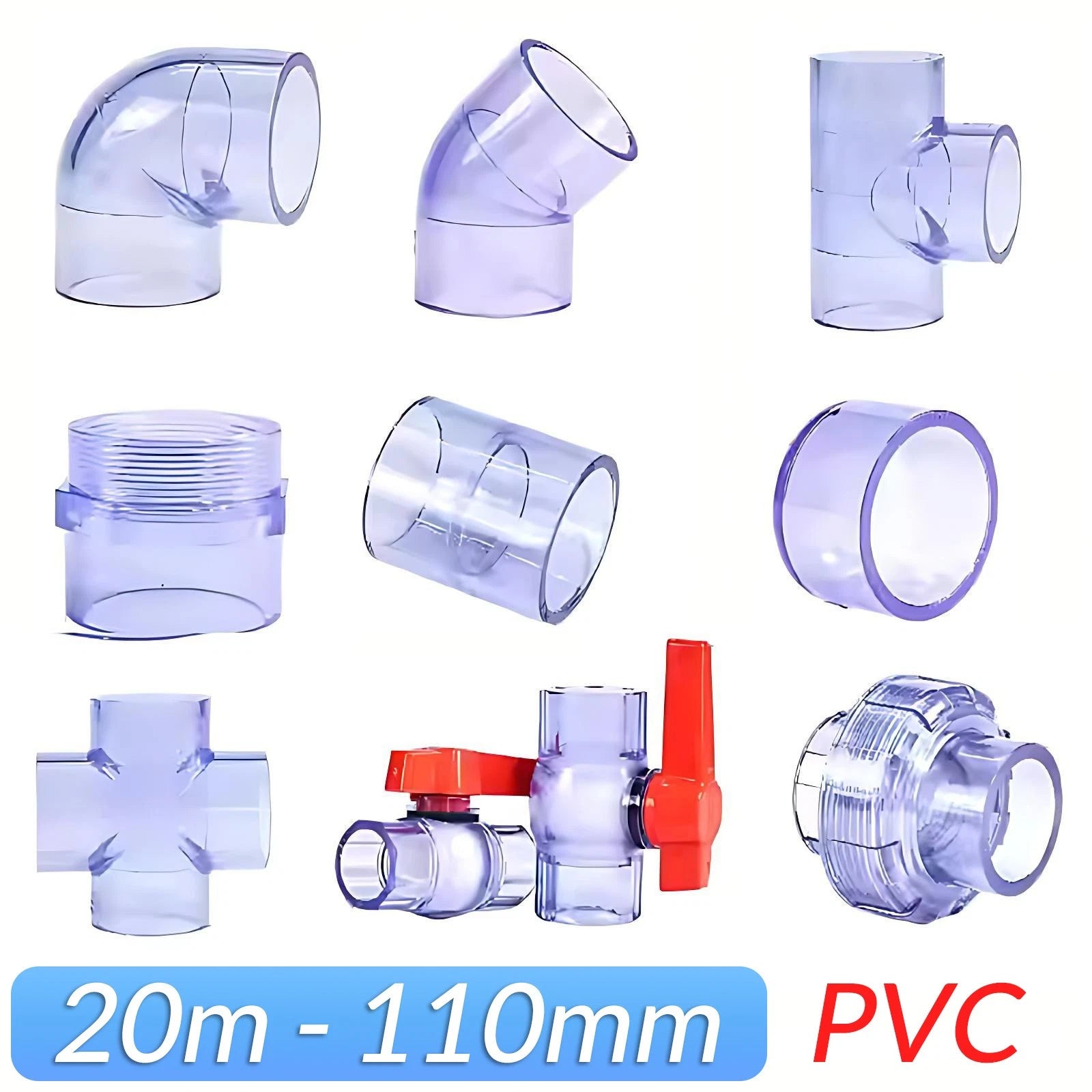 Clear PVC Fittings: Elbows,TEEs,Couplings,Caps,Unions,Ball Valves,Straight,Cross