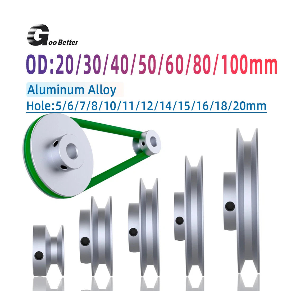 Aluminum V Grooved Pulley O Round Belt Pulleys For 6mm Width Belt OD 20mm-80mm