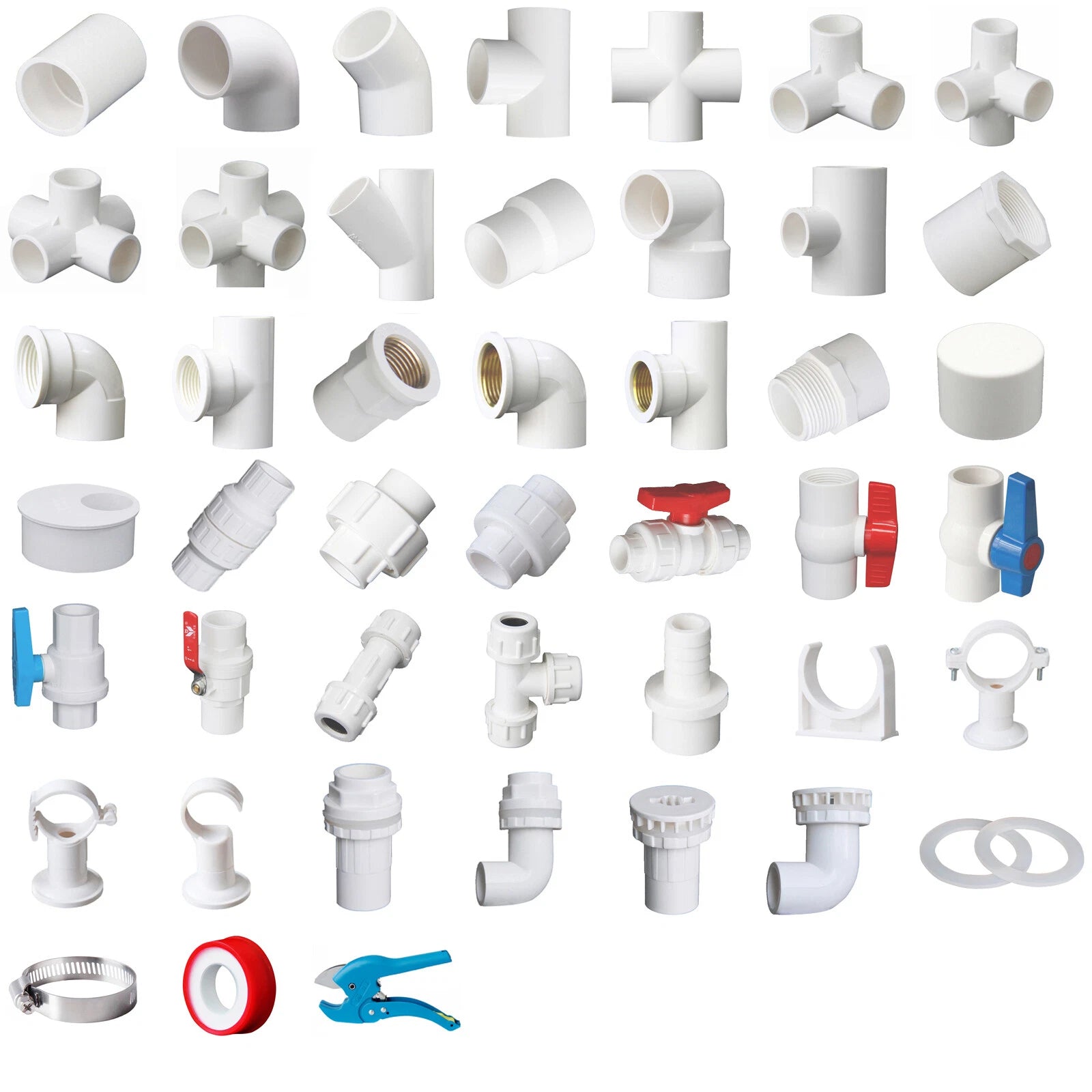 White PVC 25mm ID Pressure Pipe Fittings Metric Solvent Weld Various Parts