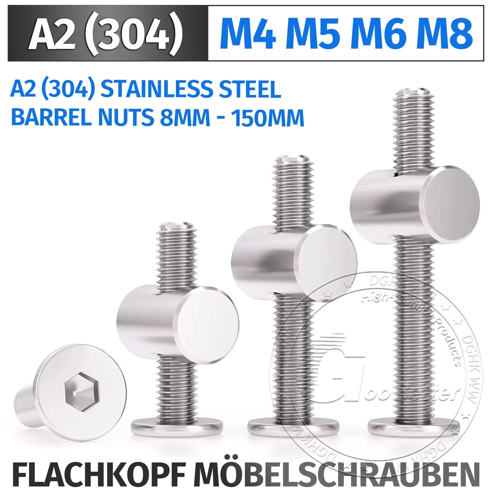 M4 M5 M6 M8 304 Stainless Steel Furniture Connecting Bolts with Barrel Nuts