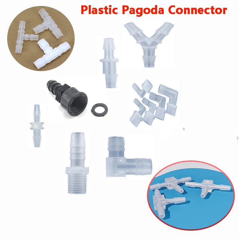 Plastic Hose Barb Fittings — Straight, Reducer, L, T, Y-Shape Pagoda Connectors