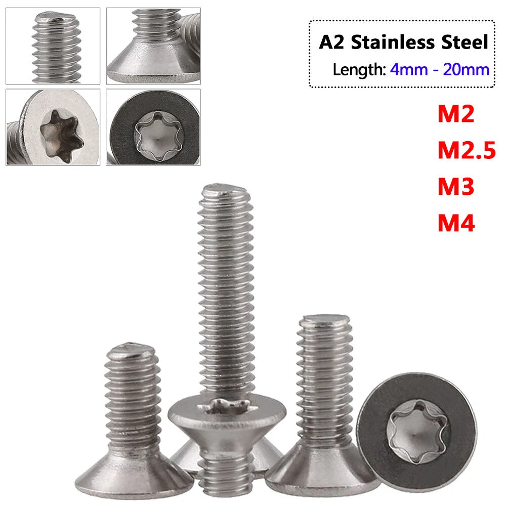 Torx Countersunk Machine Screws – M2.5 M3 M4, A2 Stainless Steel, Hexalobular Socket, Flat Head