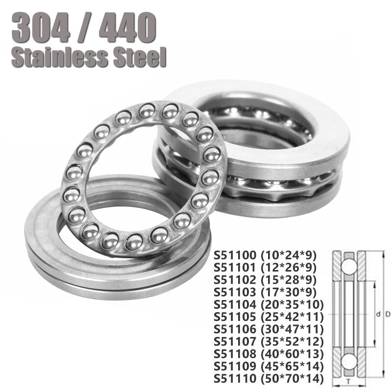 Stainless Steel Thrust Ball Bearing Three Parts Bearings 51100-51110 Series -New