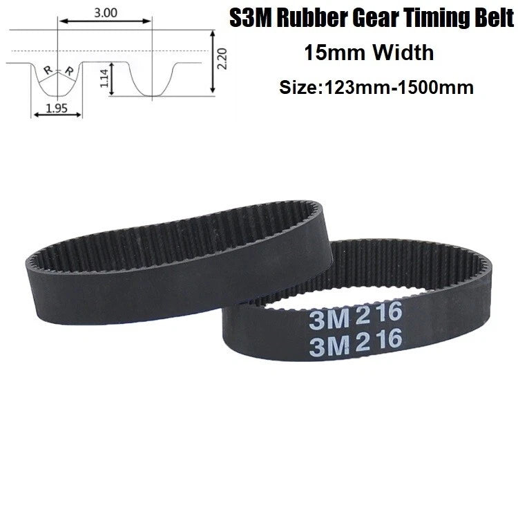 S3M Rubber Timing Belt Closed Loop — 3mm Pitch, 15mm Wide, Multiple Sizes for CNC & 3D Printer
