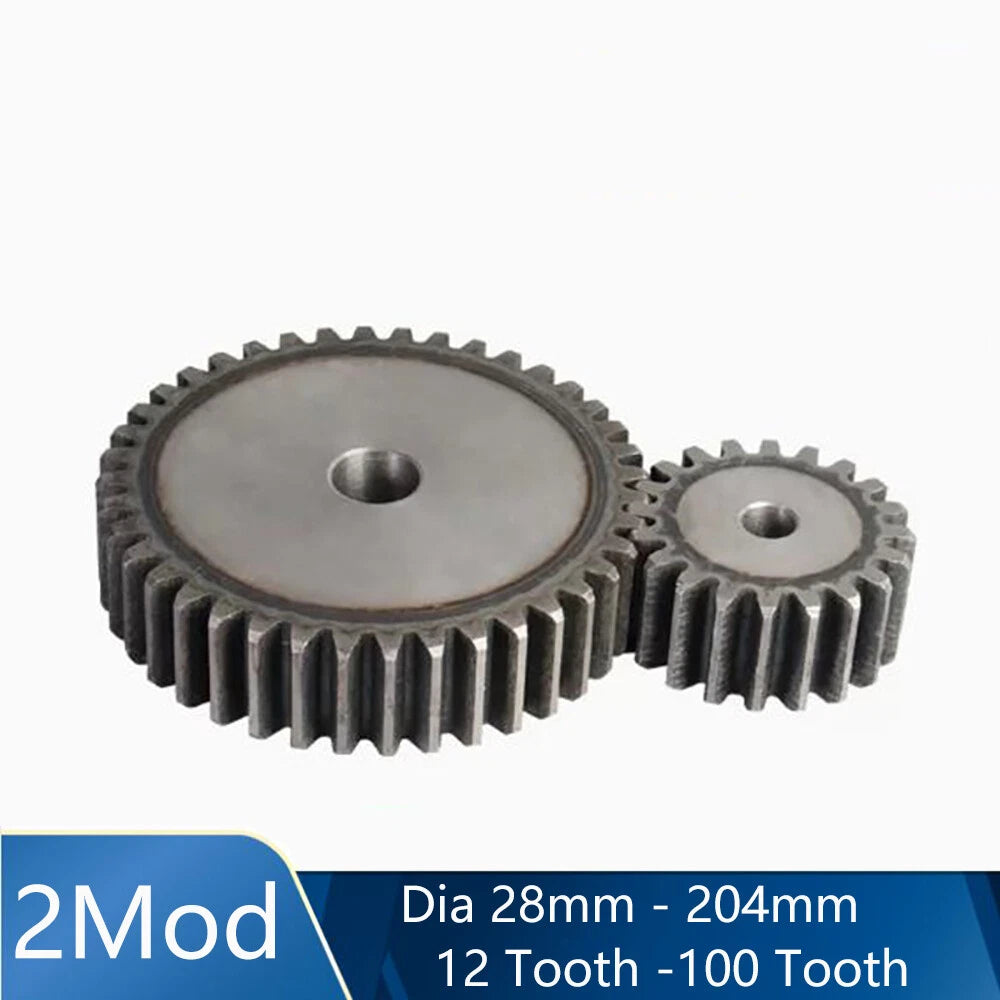 2M Cylindrical Spur Gear 12 - 100 Tooth Diameter 28mm - 204mm 45# Carbon Steel
