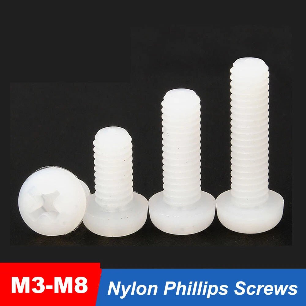 White Nylon Phillips Pan Head Machine Screws – M3 M4 M5 M6, Fully Threaded (4–60mm) - HomeDIYer
