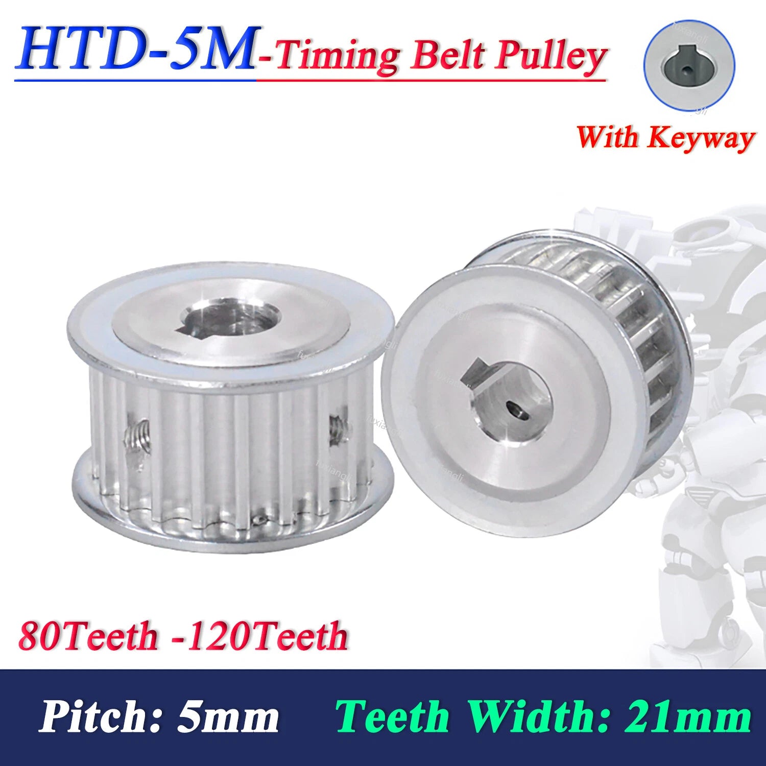 HTD-5M 80-120Teeth Timing Belt Pulleys Pitch 5mm AF-type With Keyway Width 21mm