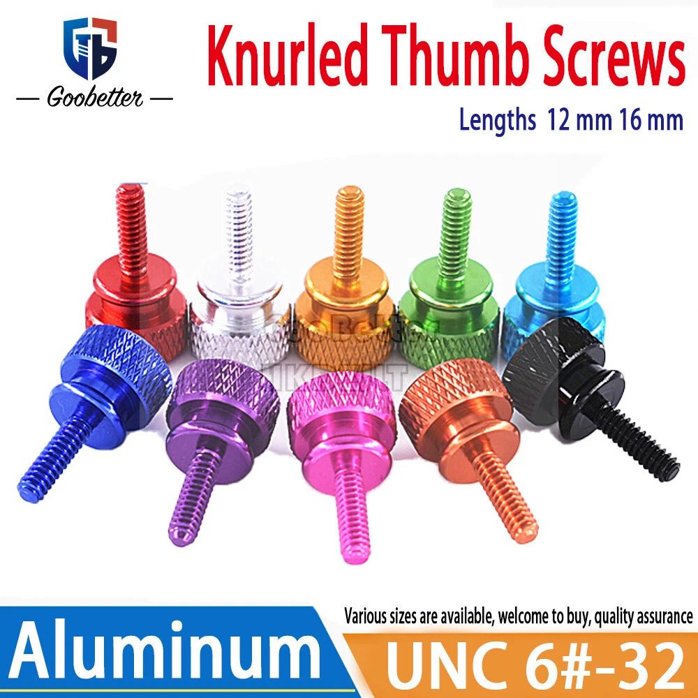 6 - 32 Knurled Thumb Screws for PC Case — Aluminum Hand - Grip Panel Bolts - HomeDIYer