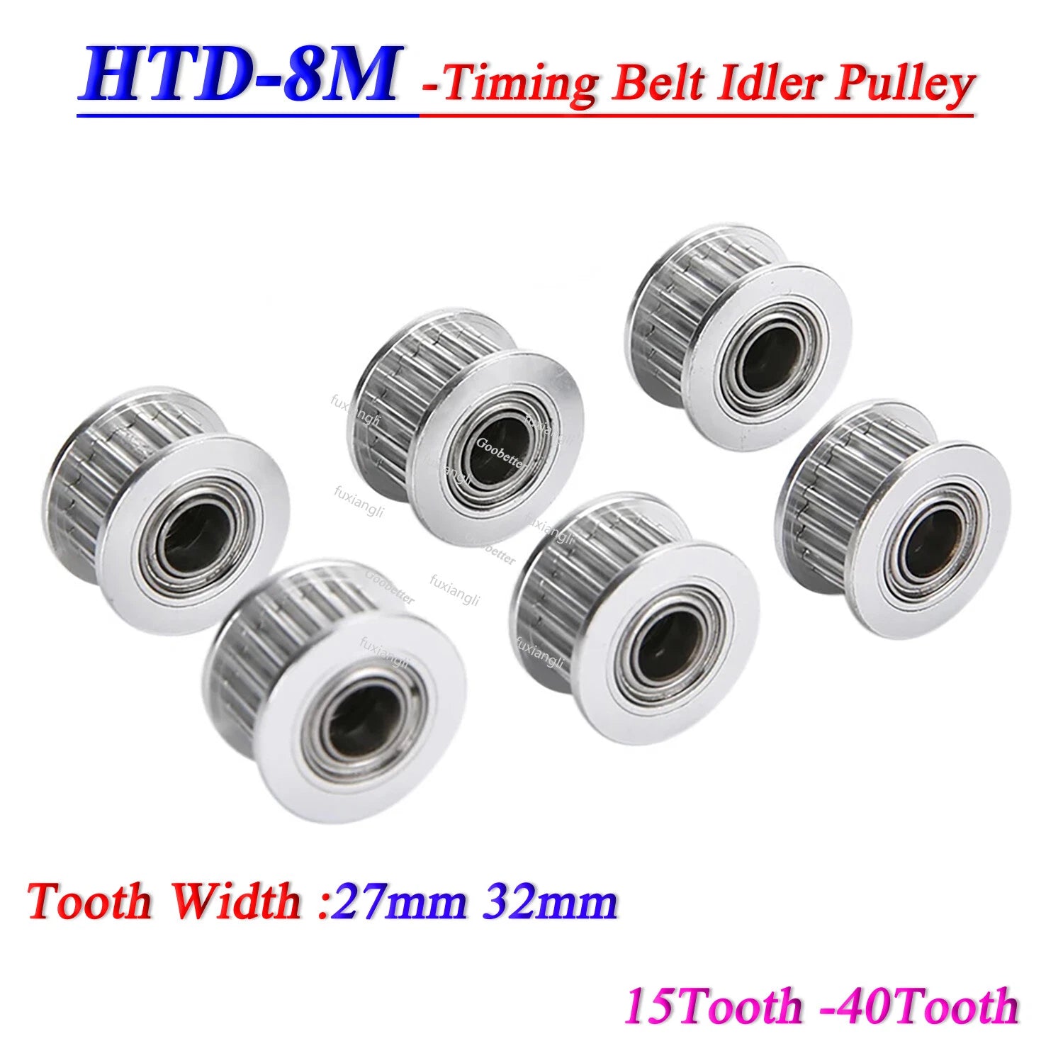 HTD-8M Timing Belt Pulley Idler Toothed Tension Pulleys 15T-40T Width 27mm 32mm