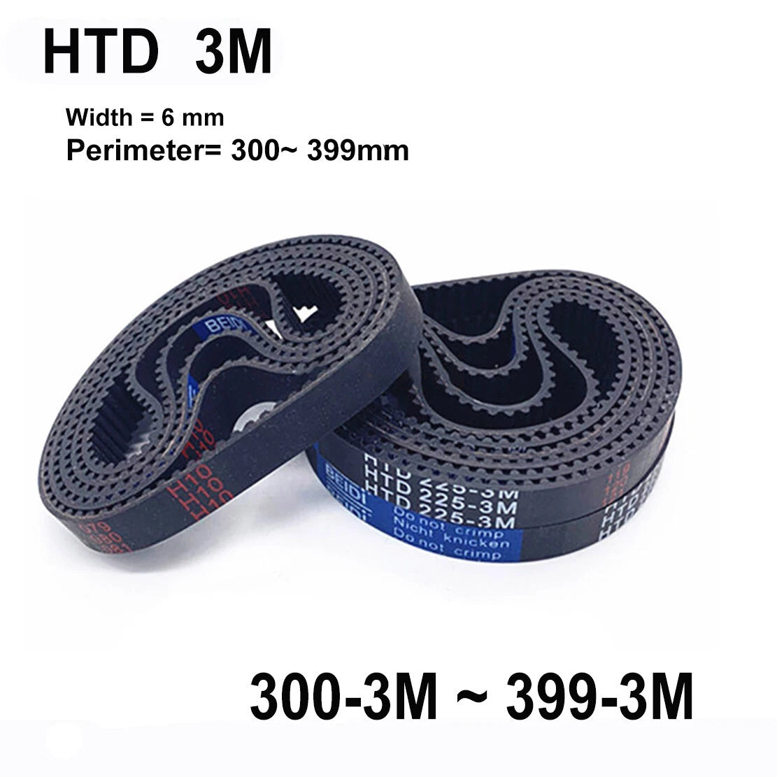 HTD 3M Timing Belt | Width 6mm | Perimeter 300mm–399mm | Closed Loop Synchronous Belt