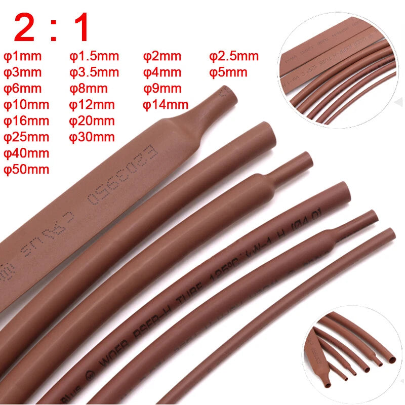 Brown Heat Shrink Tubing 2:1 Ratio — 1mm to 50mm Diameter