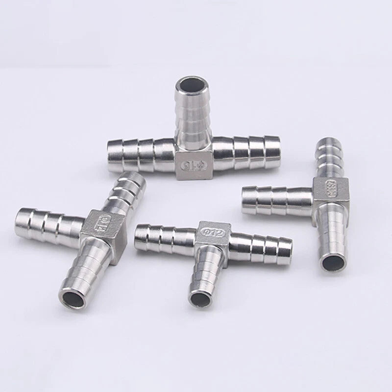 304 Stainless Steel Barbed Tee Connector — T-Shape Hose Fitting 6–25mm