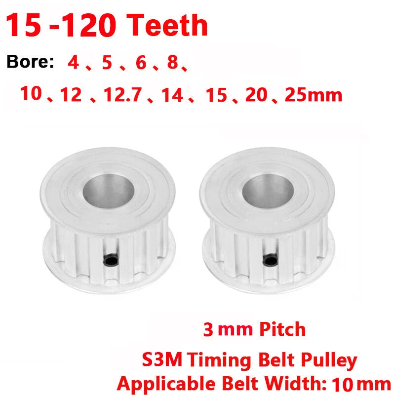 S3M 3mm Pitch Timing Belt Pulley 3-25mm Bore,15-90T,for 10mm Wide,CNC,3D Printer
