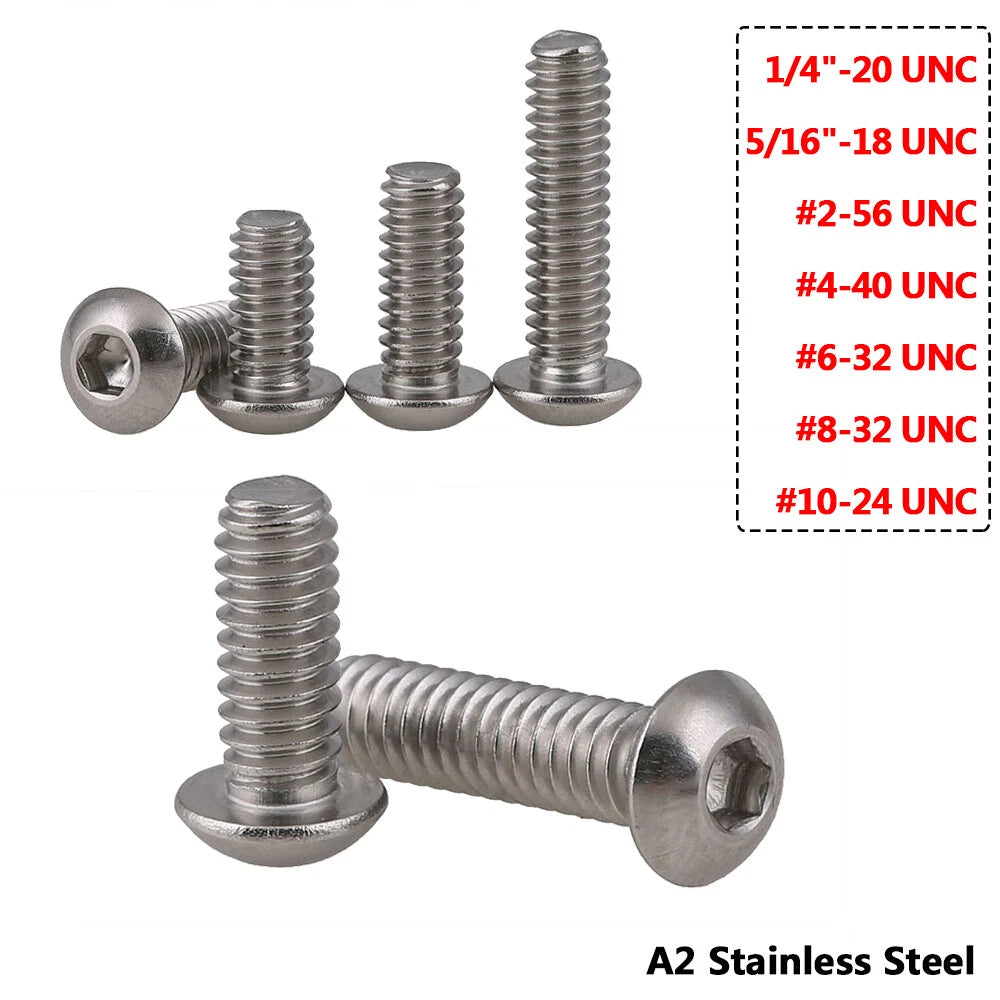 #2–5/16" UNC Allen Button Head Machine Screws – A2 Stainless Steel, Hex Socket, Lengths 3/16"–2"