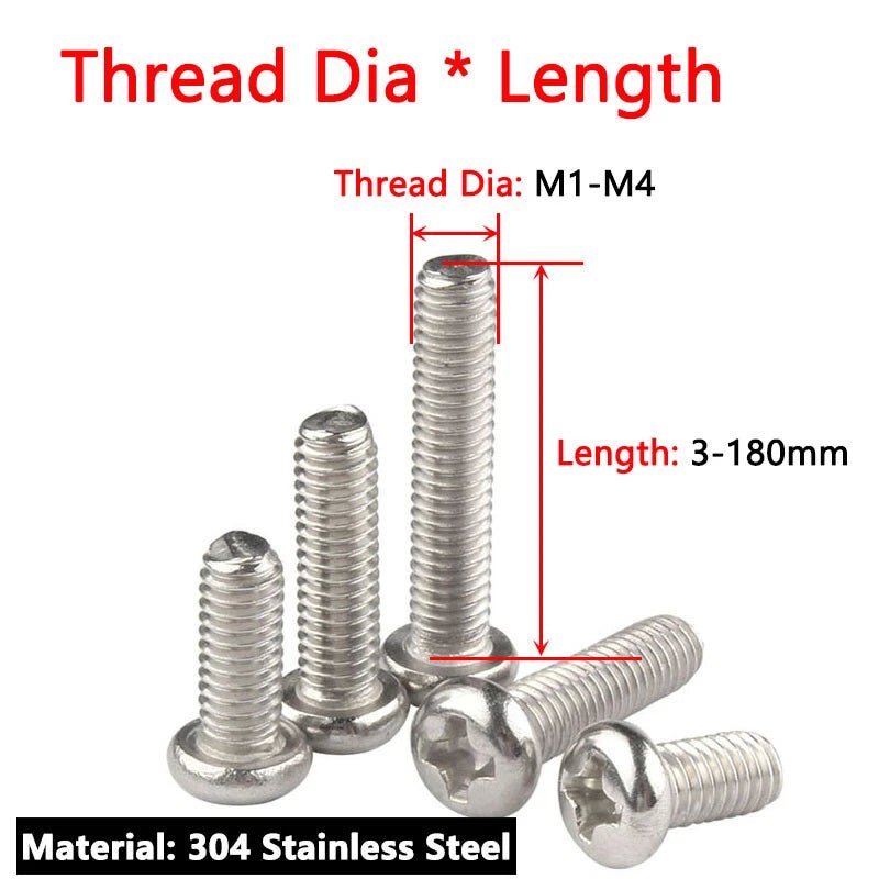 Phillips Pan Head Machine Screws A2 Stainless Steel M1–M4 × 3–180mm - HomeDIYer