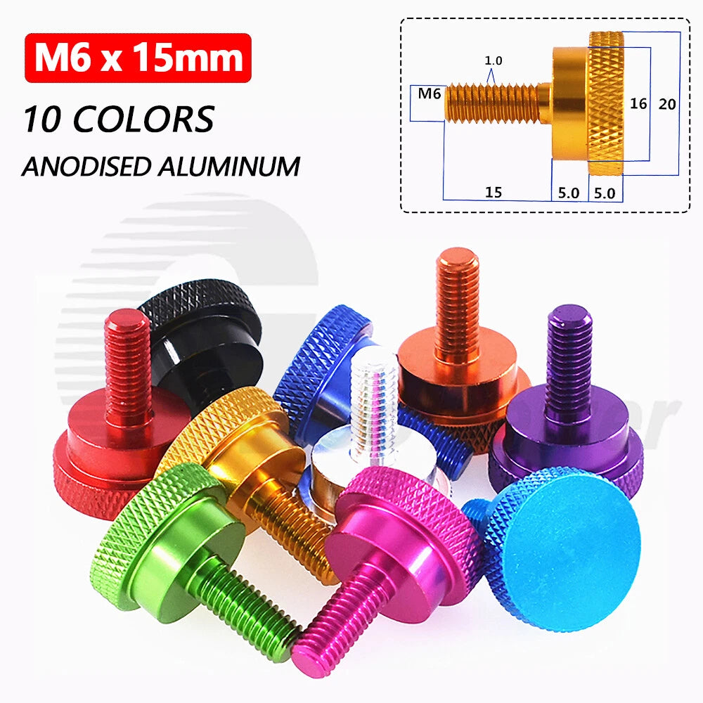 M6x15mm Aluminum Knurled Thumb Shoulder Screws Hand Grip Bolts Anodised 10 Color