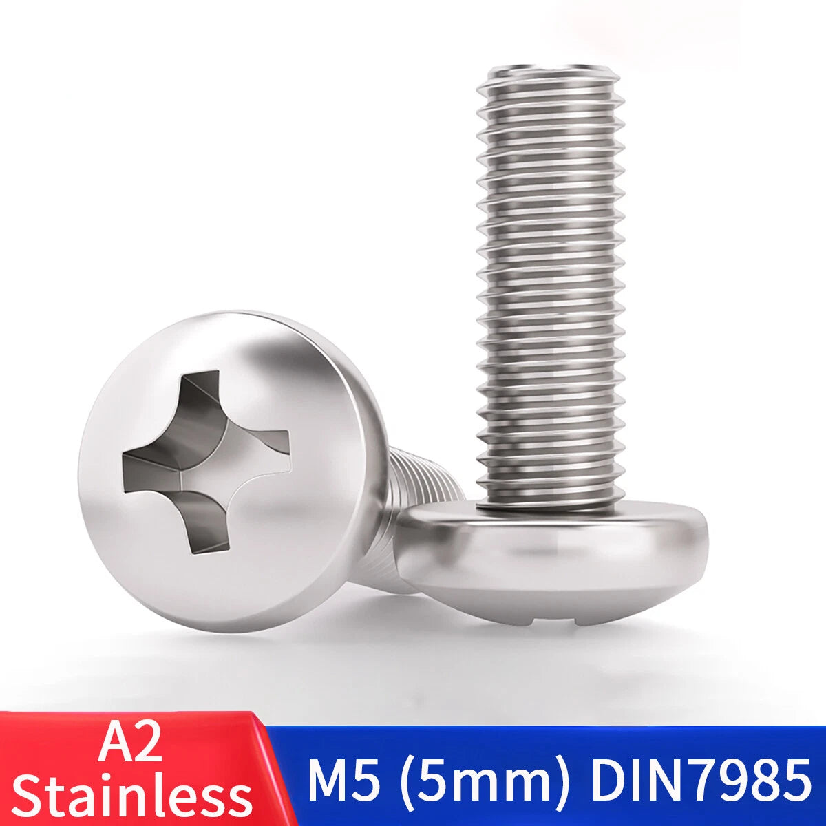 M5 Pozi Pan Head Machine Screws – A2 Stainless Steel (304), Fully Threaded, Pozidriv Drive