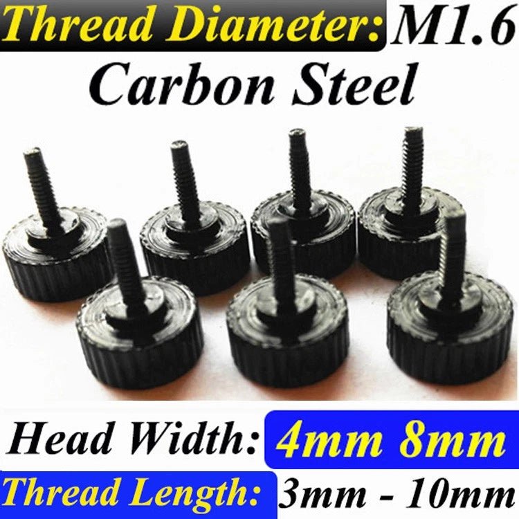 M1.6 High‑Type Knurled Thumb Screw – Black Carbon Steel Hand Grip Bolt (3–10mm) - HomeDIYer