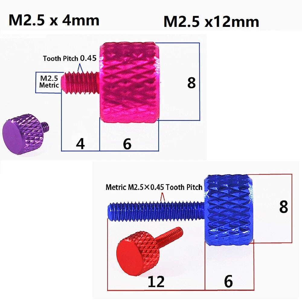 M2.5 Knurled Thumb Screws – Aluminum Alloy Hand-Tighten Bolts for PC Case & DIY Projects
