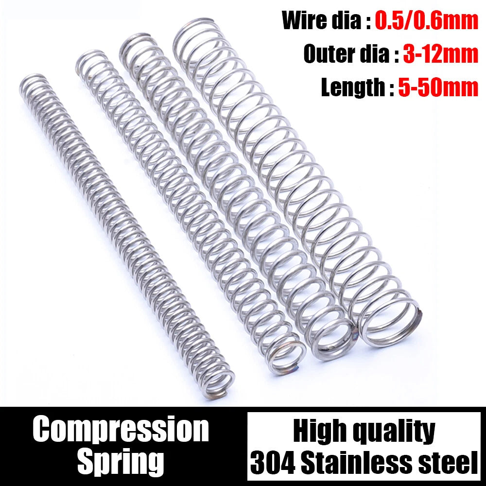 10pcs 304 Stainless Steel Compression Spring Pressure Springs 0.2/0.4mm L=5-50mm