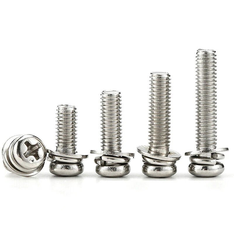 Phillips Pan Head Machine Screws with Washer Nickel Plated M2 M2.5 M3 M4 - HomeDIYer